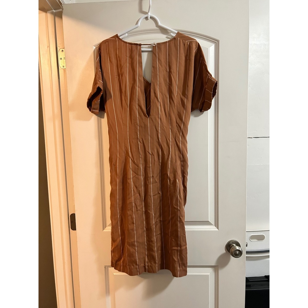 Sancia Women's Brown Striped Tie Front Midi Dress with Pockets Size S - Picture 2 of 7